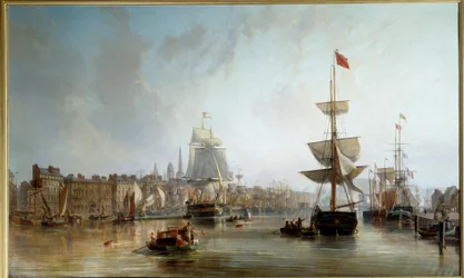 O Porto de Rouen em 1855 Pintura de Charles Louis Mozin (1806-1862) 1855 Sol. 1,77x2,87 m Rouen, Musee des Beaux Arts