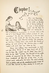 Alice com sua irmã, ilustração de Alices Adventures Under Ground, pub. 1886 (fac-símile)