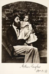 Arthur Hughes e sua filha Agnes, 12 de outubro de 1863 (foto sépia)