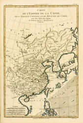 O Império Chinês, a Tartária Chinesa e o Reino da Coreia, com as Ilhas do Japão, de Atlas de Toutes les Festas do Globo Terrestre por Guillaume Raynal (1713-96) publicaram 1780 (colou