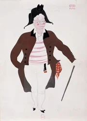 Traje para o personagem de Bartolo de O Barbeiro de Sevilha de Gioacchino Rossini, esboço de Charles Martin (1884-1934)