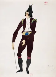 Traje para o personagem de Fiorello de O Barbeiro de Sevilha de Gioacchino Rossini, esboço de Charles Martin (1884-1934)