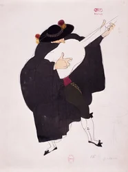 Traje para personagem de guitarrista de The Barber of Seville de Gioacchino Rossini, esboço de Charles Martin (1884-1934)