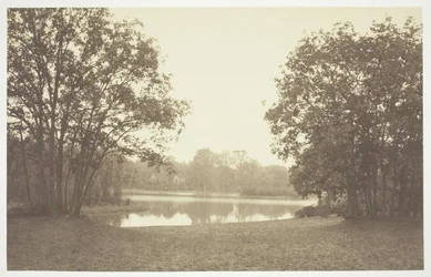 Sem título, c. 1850. [Árvores perto da água no Bois de Boulogne, um parque em Paris].