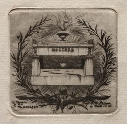 Litografias de Paris: Túmulo de Molières no cemitério Père Lachaise, 1854.