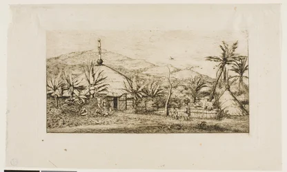 Nova Caledônia: grande cabana nativa na estrada de Balade a Puépo, 1845