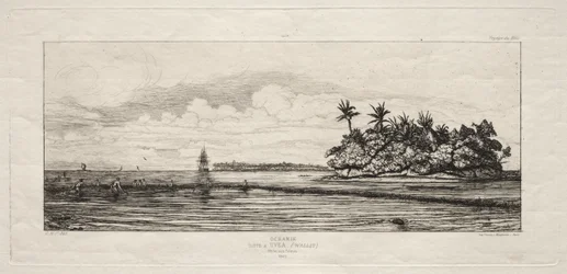 Oceania: Pesca perto de ilhas com palmeiras no Uea ou Wallis Group, 1845