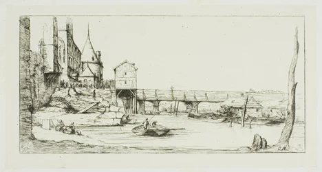 A passarela substituindo temporariamente o Pont-au-Change, Paris, após o incêndio de 1621