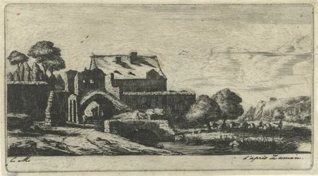 Moinho de água em um rio perto de Saint-Denis A moulin à eau près de Saint-Denis