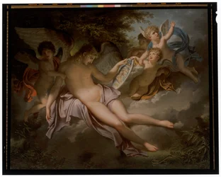 Cupido chora a perda de Psique, cujo retrato pára nas mãos