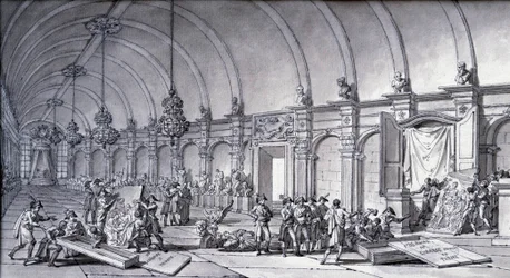 Pilhagem de obras de arte sob o comando de Napoleão Bonaparte: "A Virgem de Correge (Antonio Correggio) foi retirada da Academia de Parma e entregue aos curadores franceses em maio de 1796". Desenho com tinta chinesa de Charles Meynier (1768-1832). Dim. 0,