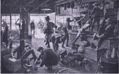 Boers saqueando uma loja na propriedade Grange River, ilustração de After Pretoria: The Guerilla War, 1902
