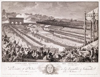 Festival da Federação, 14 de julho de 1790, no Champ de Mars, final do século XVIII, gravado por Isidore Stanislas Helman (1743-1809)
