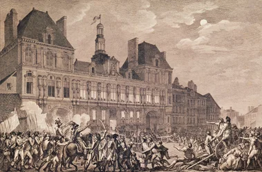 Robespierre, Saint-Just, Couthon e Hanriot tomando refúgio no Hotel-de-Ville em Paris, 9 Thermidor Year II (27 de julho de 1794) 1800