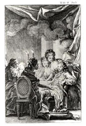 Cena de &39;L&39;Ingenu&39; por Voltaire (1694-1778) (gravura) (foto bw)