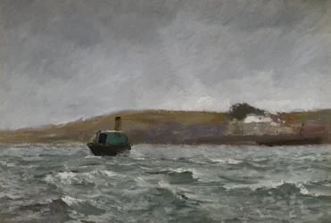 Seascape com rebocador (óleo sobre papel)