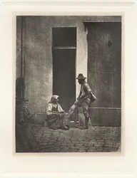 Planche IV - Pifferaro Debout et Paysanne Italienne Assise, dans la Cour du 21 Quai Bourbon (Placa IV - Pifferaro de pé e camponês italiano sentado, na Corte do 21 Quai Bourbon),1854, impresso em 1982 (foto)