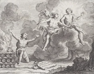 Apollo, Mercury, and the Shepherdesses, Fable X em La Motte, Fables Nouvelles, 1719., 1719.