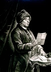 Retrato de Benjamin Franklin, 1777 (lito) (foto bw)