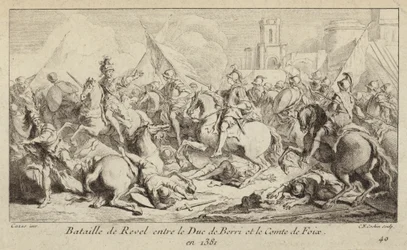 Os exércitos do Duque de Berry e do Conde de Foix lutando na Batalha de Apocalipse, França