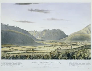 Vale em direção a Saltillo, perto da base da "Colina do Palácio", em Monterey. [Olhando para o S. Oeste.] ... [Não. 3.] [com a retaguarda e o trem de vagões do Exército dos EUA entrando no Castelo após sua capitulação].
