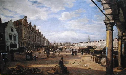 O Grande Place dArras no dia do mercado, 1878