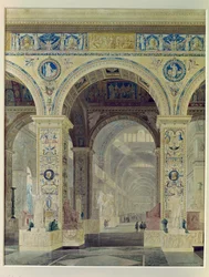 Vista Interior do Louvre (guache e wc no papel)