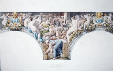 Sra. 1014 Frieze do salão de baile de Fontainebleau, prato de um álbum (aquarela e lápis sobre papel)