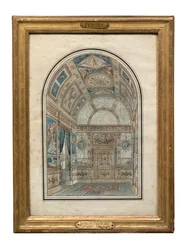 Quarto na Casa del Labrador, Palácio Real de Aranjuez (caneta, tinta e wc no papel)