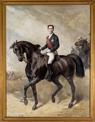 Retrato equestre do príncipe imperial Eugene Louis Napoleon, filho de Napoleão III (1856 - 1879). Pintura de Charles Porion (século XIX)