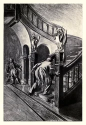 Ele deu uma espécie de choro e chicoteou lá em cima" do "Strange Case of Dr Jekyll and Mr Hyde" de Robert Louis Stevenson (1850-1894) ilustrado por Charles Raymond Macauley (1871-1934)