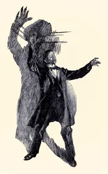 Ali estava Henry Jekyll, do Estranho Caso do Dr. Jekyll e Mr. Hyde, de Robert Louis Stevenson (1850-1894), ilustrado por Charles Raymond Macauley (1871-1934).