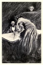 Sofre que eu tome este copo na minha mão" do "Strange Case of Dr Jekyll and Mr Hyde" de Robert Louis Stevenson (1850-1894) ilustrado por Charles Raymond Macauley (1871-1934)