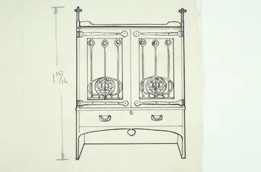 Desenho de linha de mobiliário (uma penteadeira), c.1910 (tinta sobre papel)