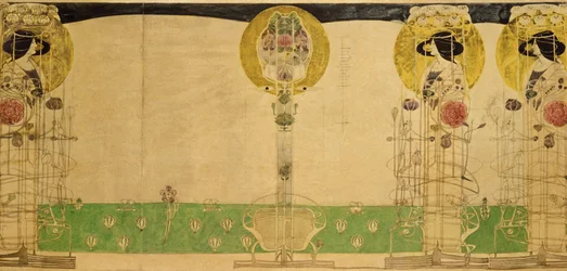Projeto preliminar para decoração mural do primeiro andar Sala dos Tearooms Buchanan Street da Miss Cranston, 18967 (lápis e wc sobre papel vegetal)