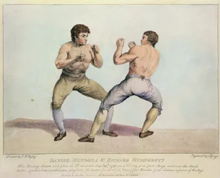 Encaixotamento do fósforo entre Daniel Mendoza e Richard Humphreys, 29 de setembro de 1790 (gravura colorida mão)