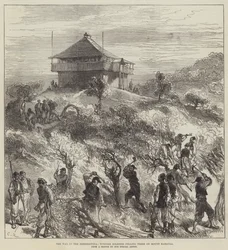 A guerra na Herzegovina, soldados turcos derrubando árvores no Monte Karaula