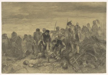 O cadáver de Ricardo III, Rei de Inglaterra, encontrado no campo de batalha de Bosworth, 1485