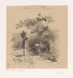 Pintor de repouso em conversa com outro artista
Escola holandesa de pintura, desenhos e esboços dos pintores mais famosos dos Países Baixos (título da série)