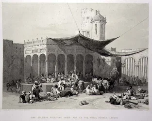 Panjab: Sikh Soldiers Receiving their Pay at the Royal Durbar, Lahore, placa 12 de 