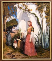 Mulher oriental na fonte