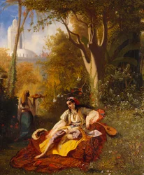 Uma mulher argelina e seu servo em um jardim, 1844