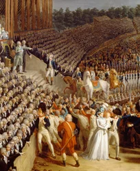 A Celebração da Federação, Champs de Mars, Paris, detalhe de um quadro de Charles Thevenin (1764-1838)