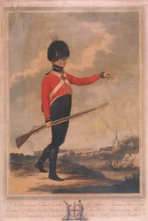 Figura militar vestindo o uniforme do décimo regimento de Loyal London Volunteers, 1804