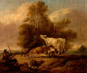 Paisagem, com, boiada, e, figuras