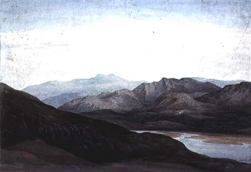 No rio Mawddach, Merionethshire, Cader Idris na distância