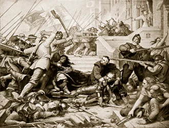 A defesa de Basing House, 1645, ilustração da "Hutchinson&39;s Story ofthe British Nation", c.1923