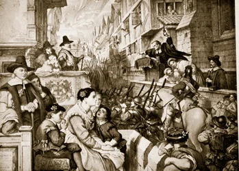 As bandas de trem partem de Londres, ilustração da "História da nação britânica" de Hutchinson, c.1923
