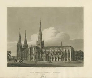 Catedral de Lichfield - Sudeste Vista: gravura em aquatint, 1813