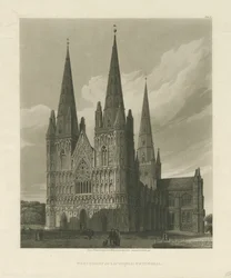 Catedral de Lichfield - Frente Oeste: gravura em água-tinta, 1813